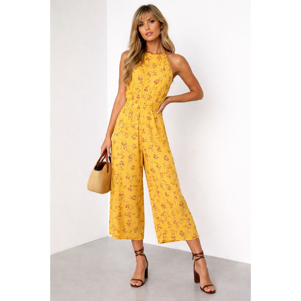 Thakoon‎ Womens Yellow Floral Boho Cottagecore Summer Wide leg Jumpsuit 2 XS